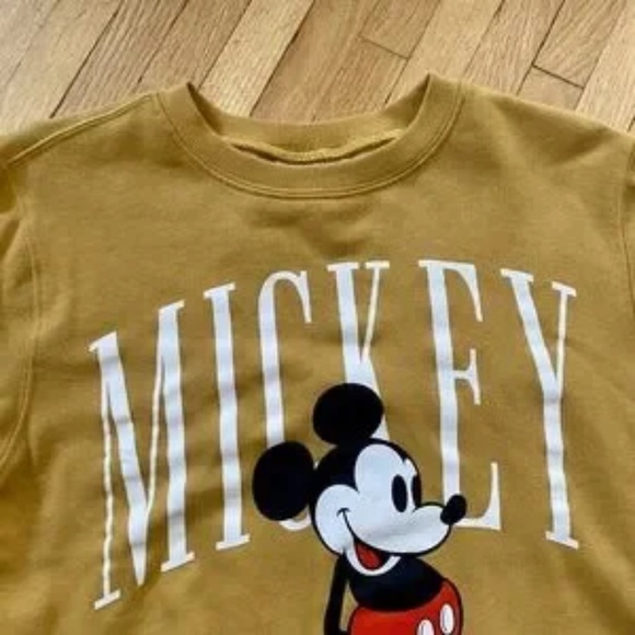 Disney Mickey Mouse Crew Neck Retro Mustard Yellow Sweatshirt Size XS - Picture 4 of 11